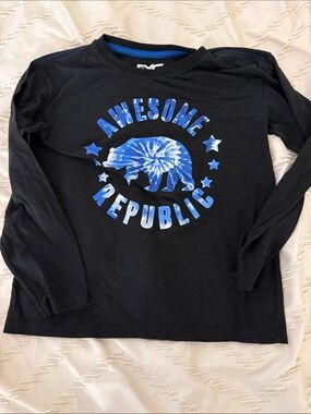 Boys’ Awesome Republic Black Long Sleeve Tee with Blue Tie-Dye Graphic